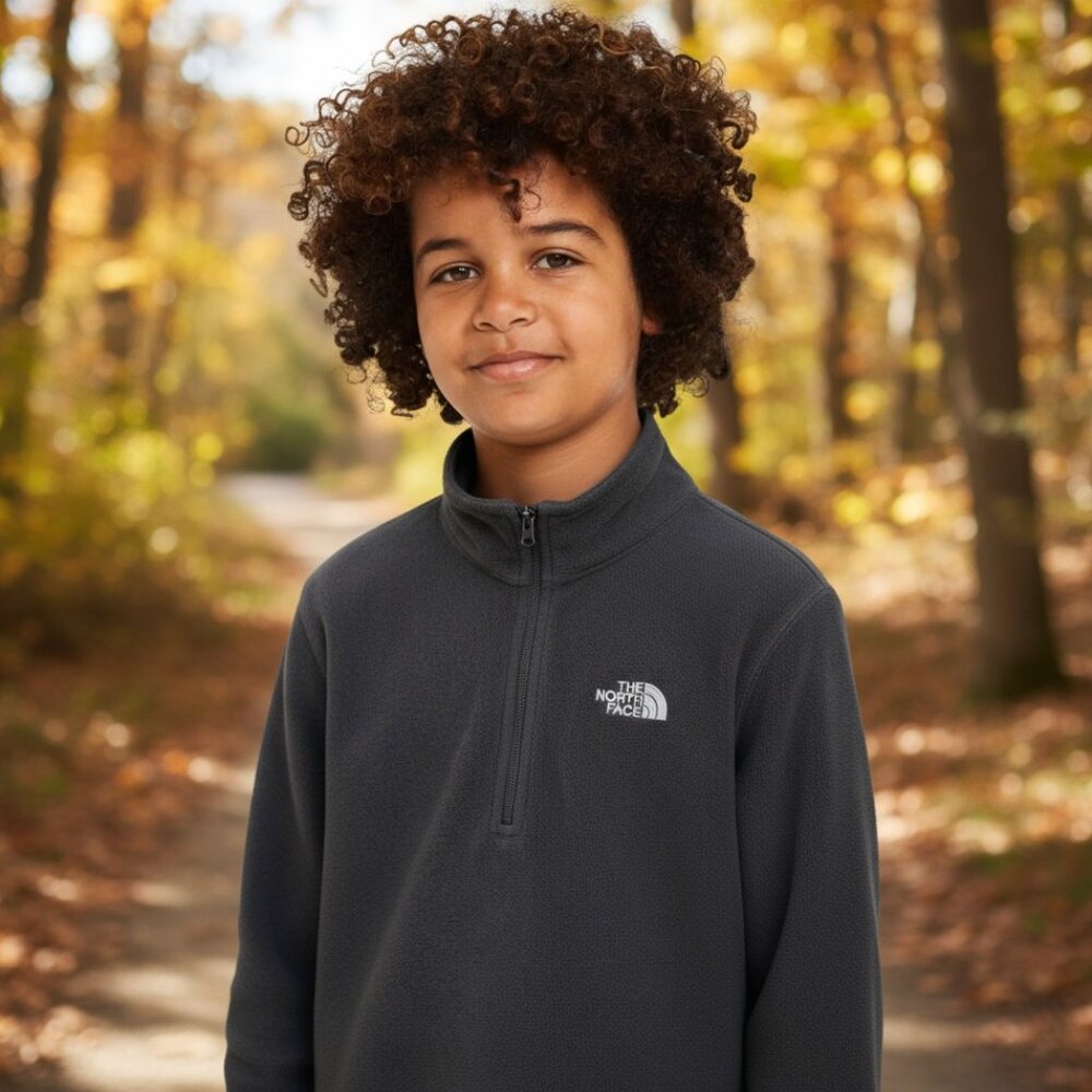 THE NORTH FACE Black Fleece 3/4 Zip Pullover Boys S 7 8 Sweater Top Girls Kids - Picture 11 of 11